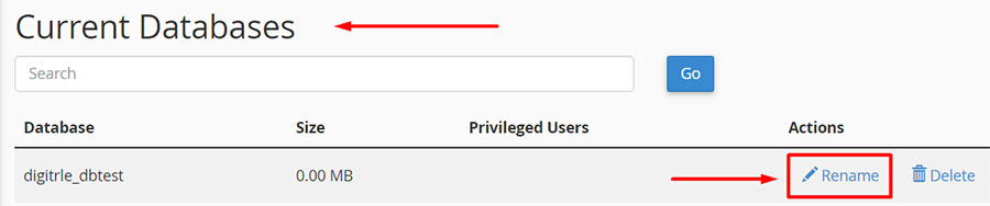 cpanel rename database