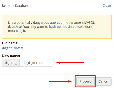 cpanel rename database