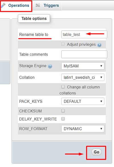 cpanel rename table